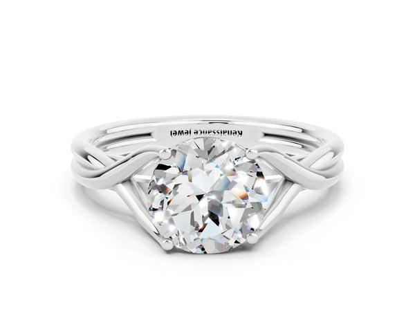 Platinum Round Cut Moissanite Solitaire Twist Band Prong Setting Ring