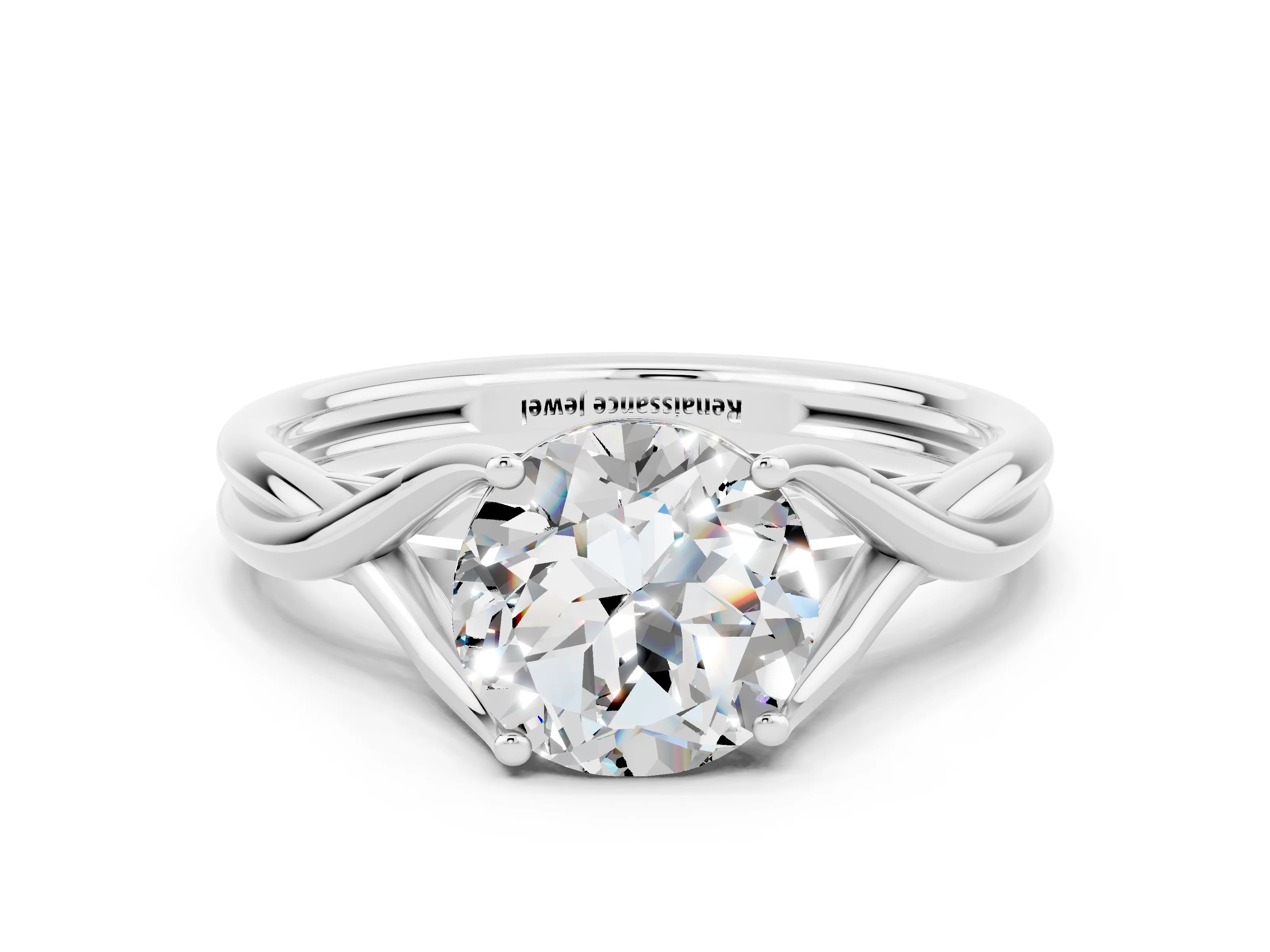White gold Round Cut Moissanite Solitaire Twist Band Prong Setting Ring_36