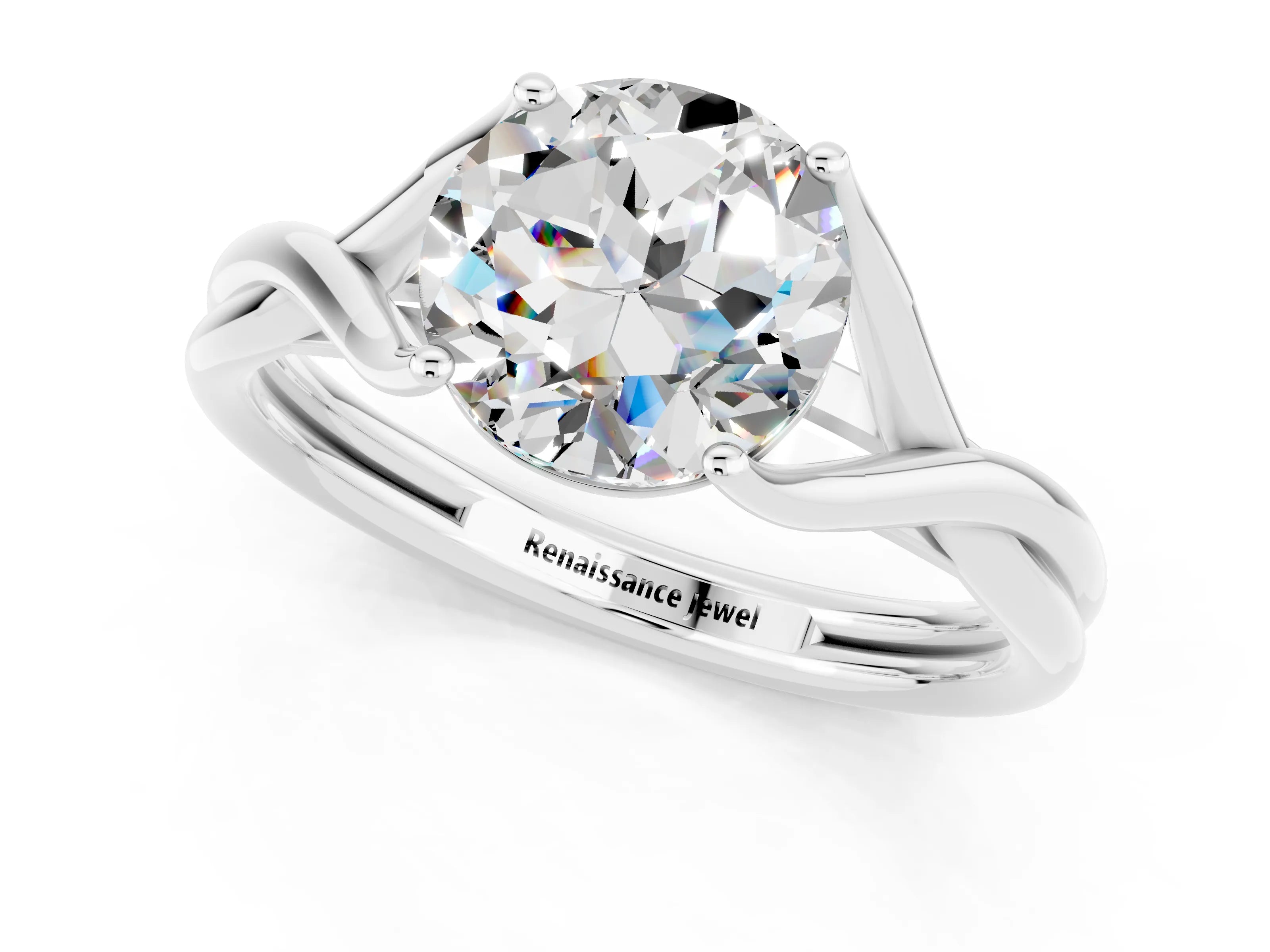 White gold Round Cut Moissanite Solitaire Twist Band Prong Setting Ring_37