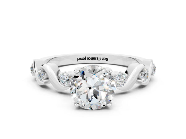 White gold Round Cut Moissanite Solitaire Twisted Band with Round  Accents and Prong Setting