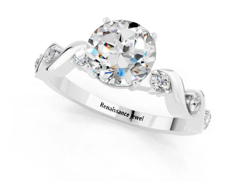 White gold Round Cut Moissanite Solitaire Twisted Band with Round  Accents and Prong Setting_13