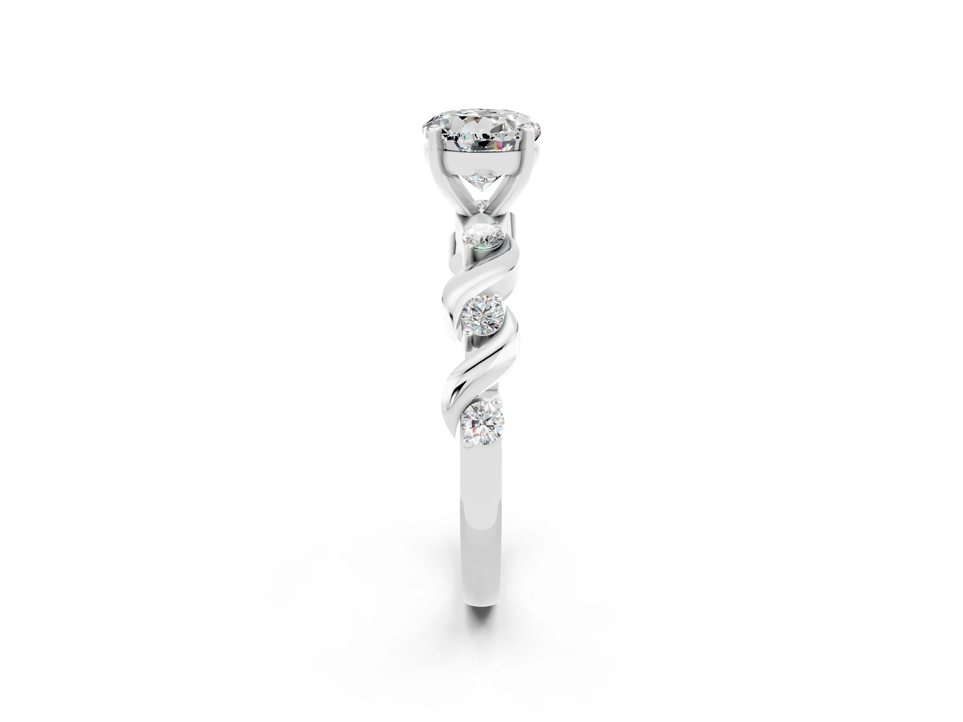 White gold Round Cut Moissanite Solitaire Twisted Band with Round  Accents and Prong Setting_14