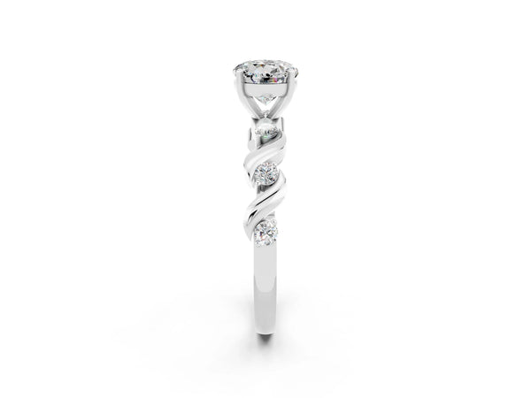 Silver Round Cut Moissanite Solitaire Twisted Band with Round  Accents and Prong Setting