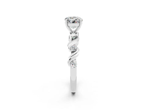 White gold Round Cut Moissanite Solitaire Twisted Band with Round  Accents and Prong Setting_14
