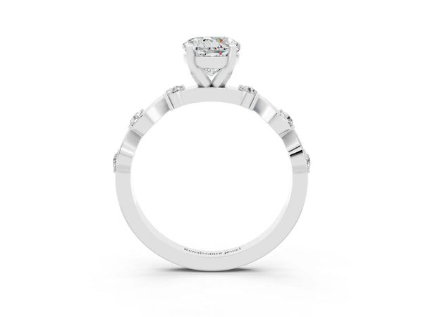 Platinum Round Cut Moissanite Solitaire Twisted Band with Round  Accents and Prong Setting