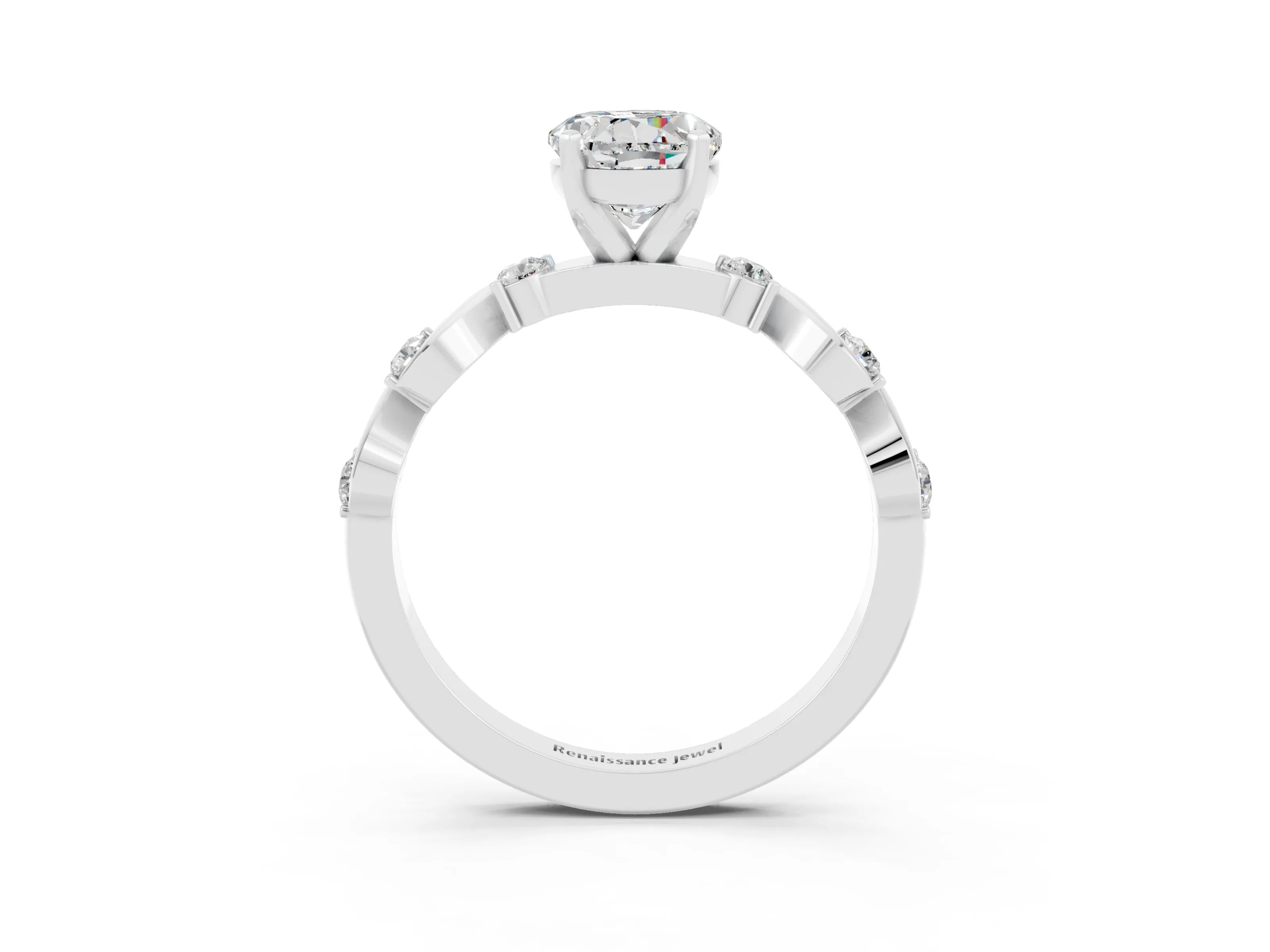 White gold Round Cut Moissanite Solitaire Twisted Band with Round  Accents and Prong Setting_15