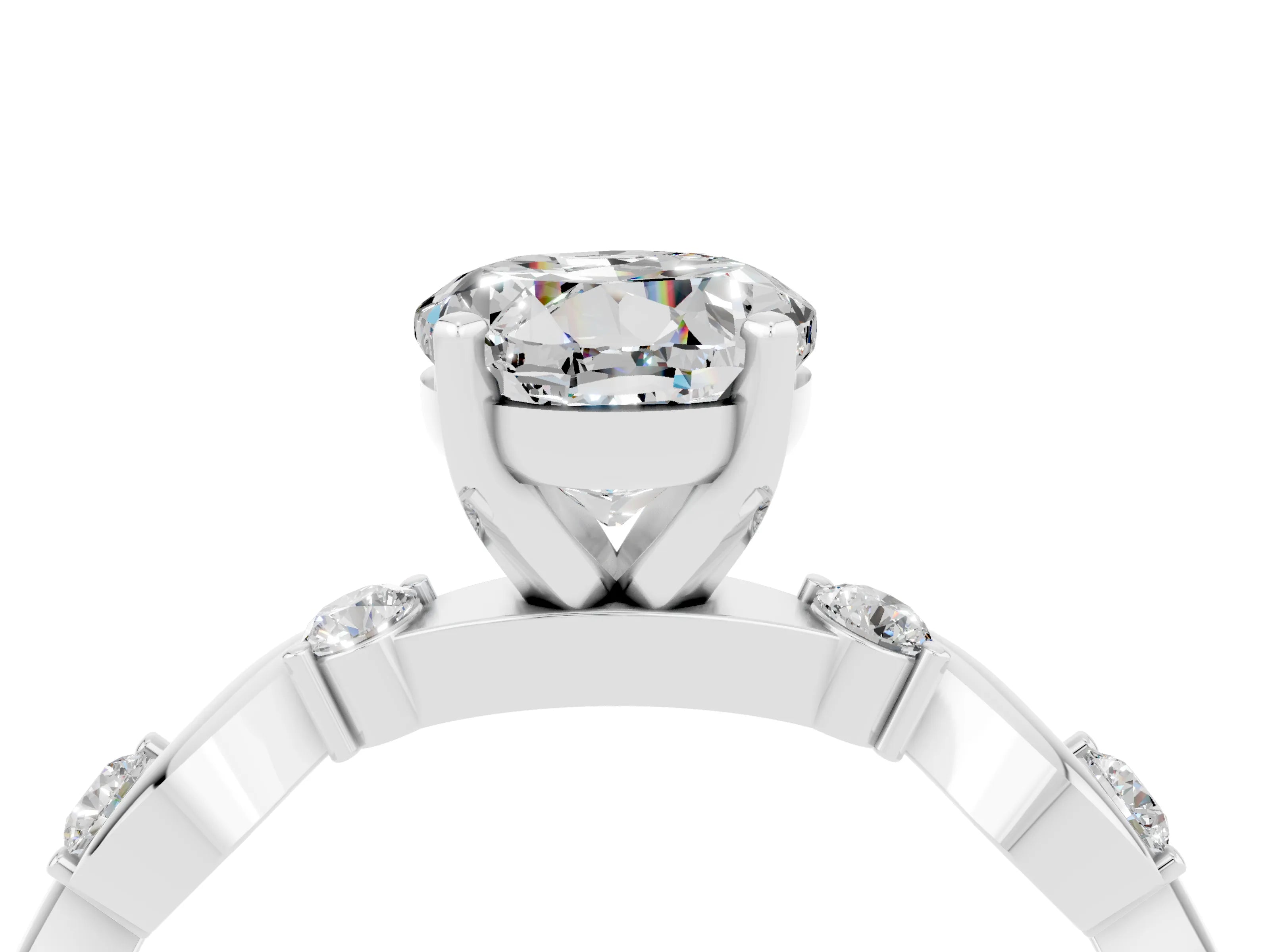 White gold Round Cut Moissanite Solitaire Twisted Band with Round  Accents and Prong Setting_16
