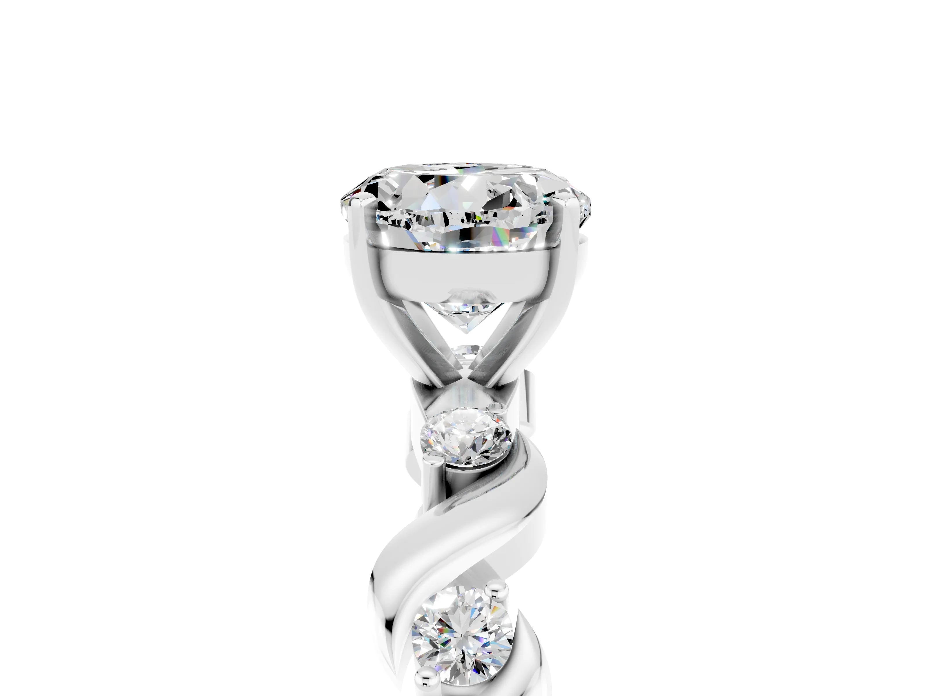 White gold Round Cut Moissanite Solitaire Twisted Band with Round  Accents and Prong Setting_17