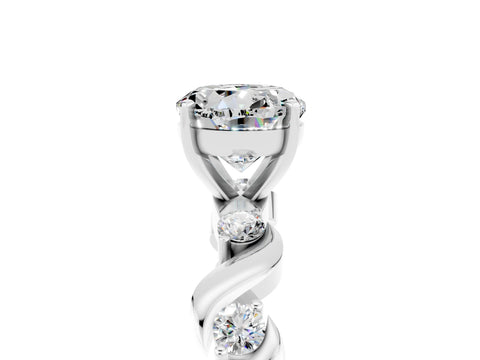 White gold Round Cut Moissanite Solitaire Twisted Band with Round  Accents and Prong Setting_17