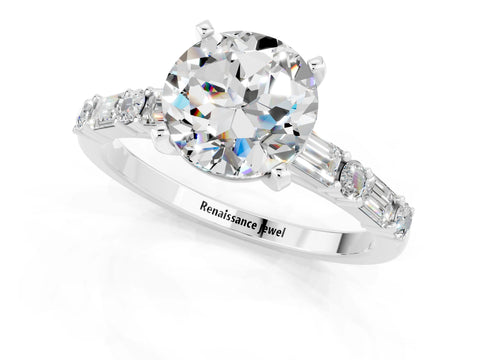 White gold Round Cut Moissanite Solitaire with Side Baguettes and Channel Set Band_1