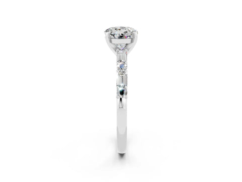 White gold Round Cut Moissanite Solitaire with Side Baguettes and Channel Set Band_2