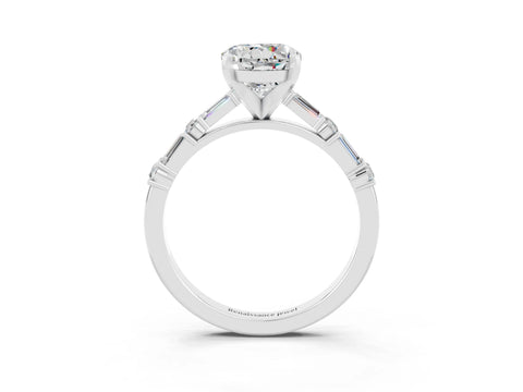 White gold Round Cut Moissanite Solitaire with Side Baguettes and Channel Set Band_3