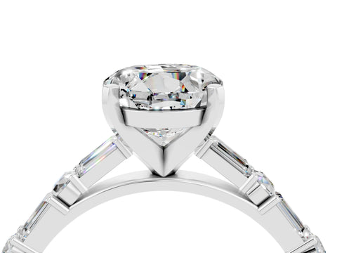 White gold Round Cut Moissanite Solitaire with Side Baguettes and Channel Set Band_4