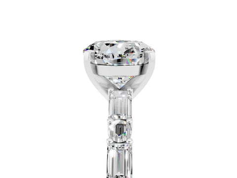 White gold Round Cut Moissanite Solitaire with Side Baguettes and Channel Set Band_5