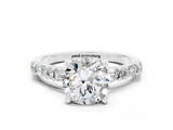 White gold Round Cut Moissanite Solitaire with Side Baguettes and Channel Set Band