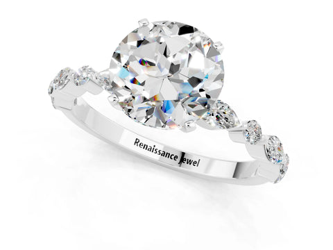 White gold Round Cut Moissanite Solitaire with Side Stones on a Pavé Band and Four-Prong Setting_1