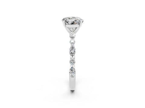 White gold Round Cut Moissanite Solitaire with Side Stones on a Pavé Band and Four-Prong Setting_2
