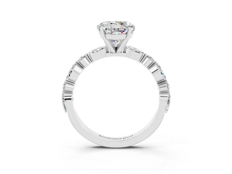 White gold Round Cut Moissanite Solitaire with Side Stones on a Pavé Band and Four-Prong Setting_3