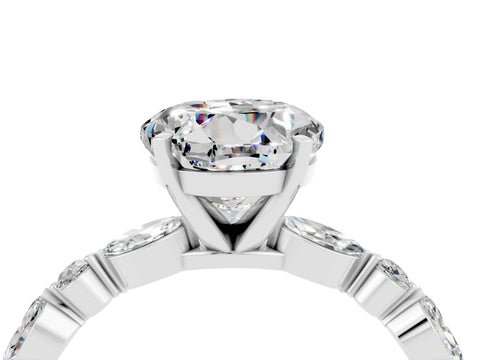 White gold Round Cut Moissanite Solitaire with Side Stones on a Pavé Band and Four-Prong Setting_4