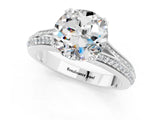 White gold Round Cut Moissanite Split Shank Engagement Ring with Pavé Band_1
