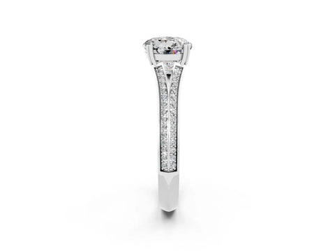 White gold Round Cut Moissanite Split Shank Engagement Ring with Pavé Band_2