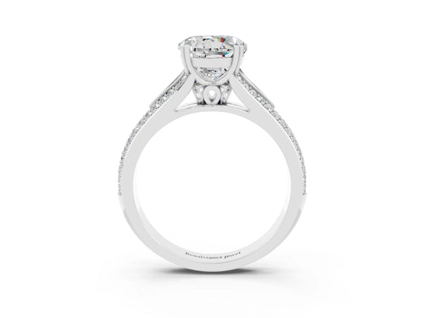 White gold Round Cut Moissanite Split Shank Engagement Ring with Pavé Band