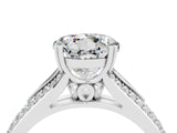 White gold Round Cut Moissanite Split Shank Engagement Ring with Pavé Band_4