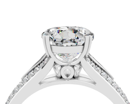 White gold Round Cut Moissanite Split Shank Engagement Ring with Pavé Band_4