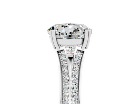White gold Round Cut Moissanite Split Shank Engagement Ring with Pavé Band_5