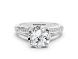 White gold Round Cut Moissanite Split Shank Engagement Ring with Pavé Band