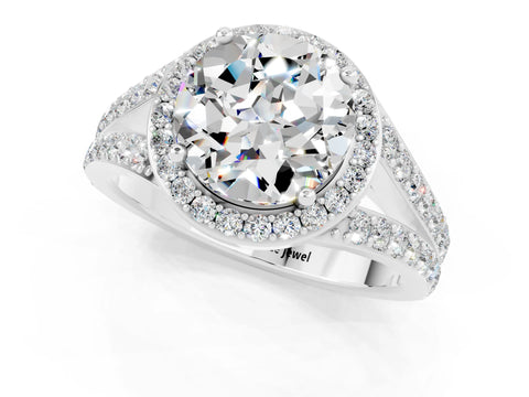 White gold Round Cut Moissanite Split Shank Halo Ring with Four-Prong Setting_51