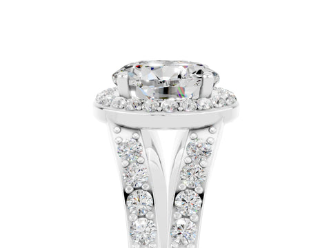 White gold Round Cut Moissanite Split Shank Halo Ring with Four-Prong Setting_55