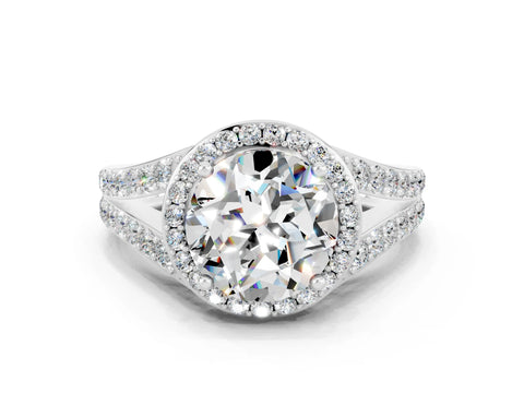 White gold Round Cut Moissanite Split Shank Halo Ring with Four-Prong Setting_60