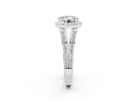 White gold Round Cut Moissanite Split Shank Halo Ring with Four-Prong Setting_62