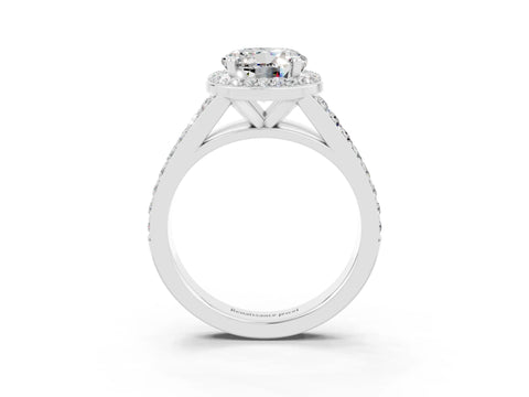 White gold Round Cut Moissanite Split Shank Halo Ring with Four-Prong Setting_63