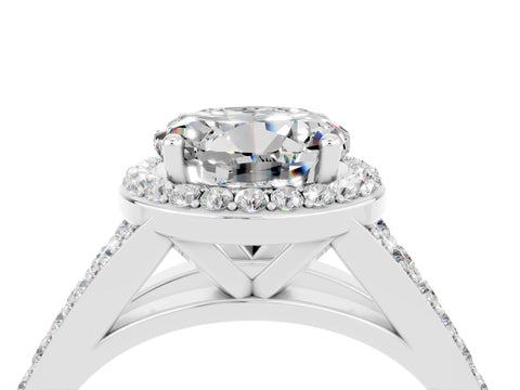 White gold Round Cut Moissanite Split Shank Halo Ring with Four-Prong Setting_64