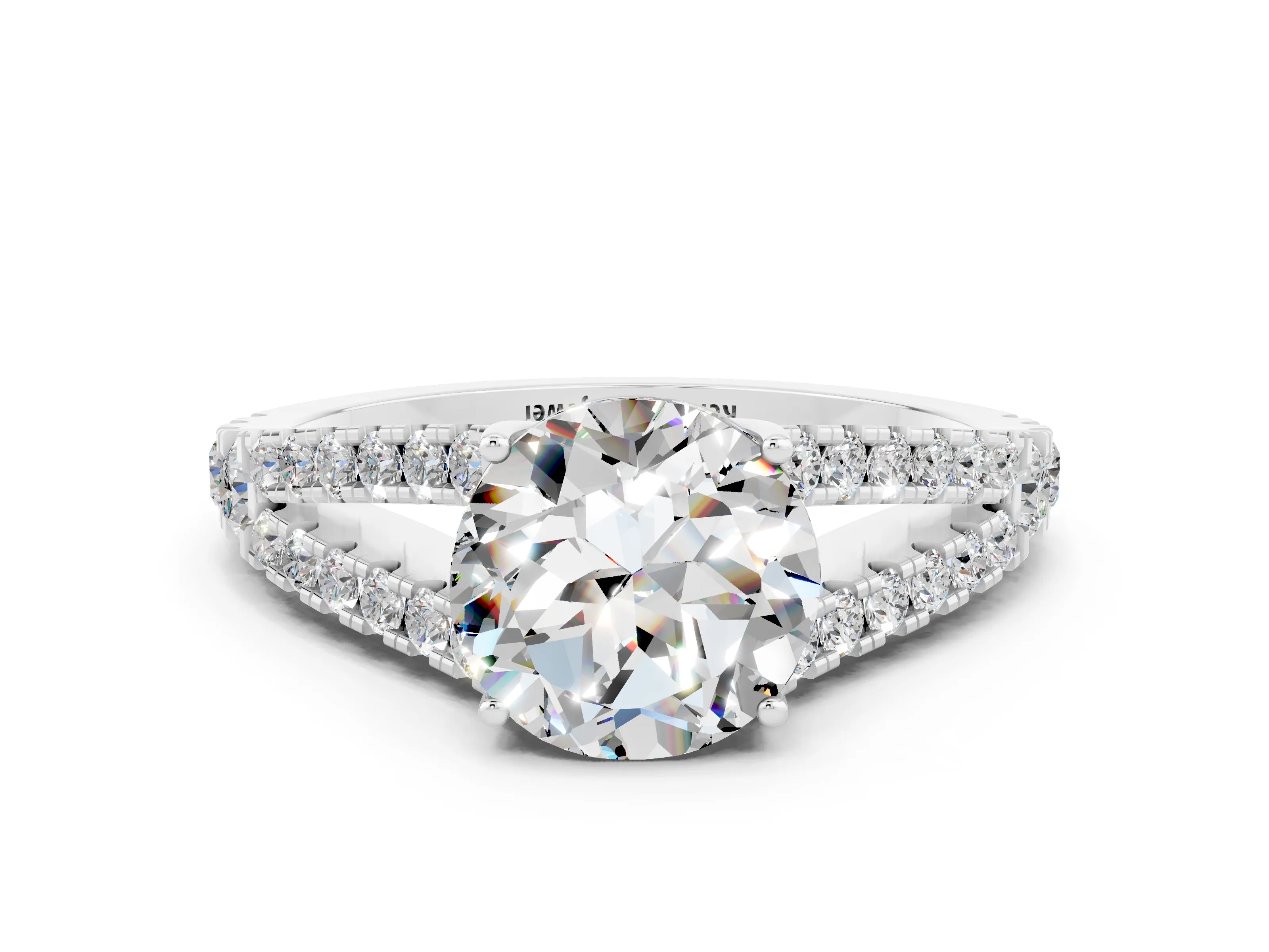 White gold Round Cut Moissanite Split Shank Pavé Engagement Ring with Four-Prong Setting_12