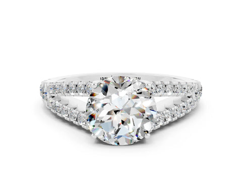 White gold Round Cut Moissanite Split Shank Pavé Engagement Ring with Four-Prong Setting_12