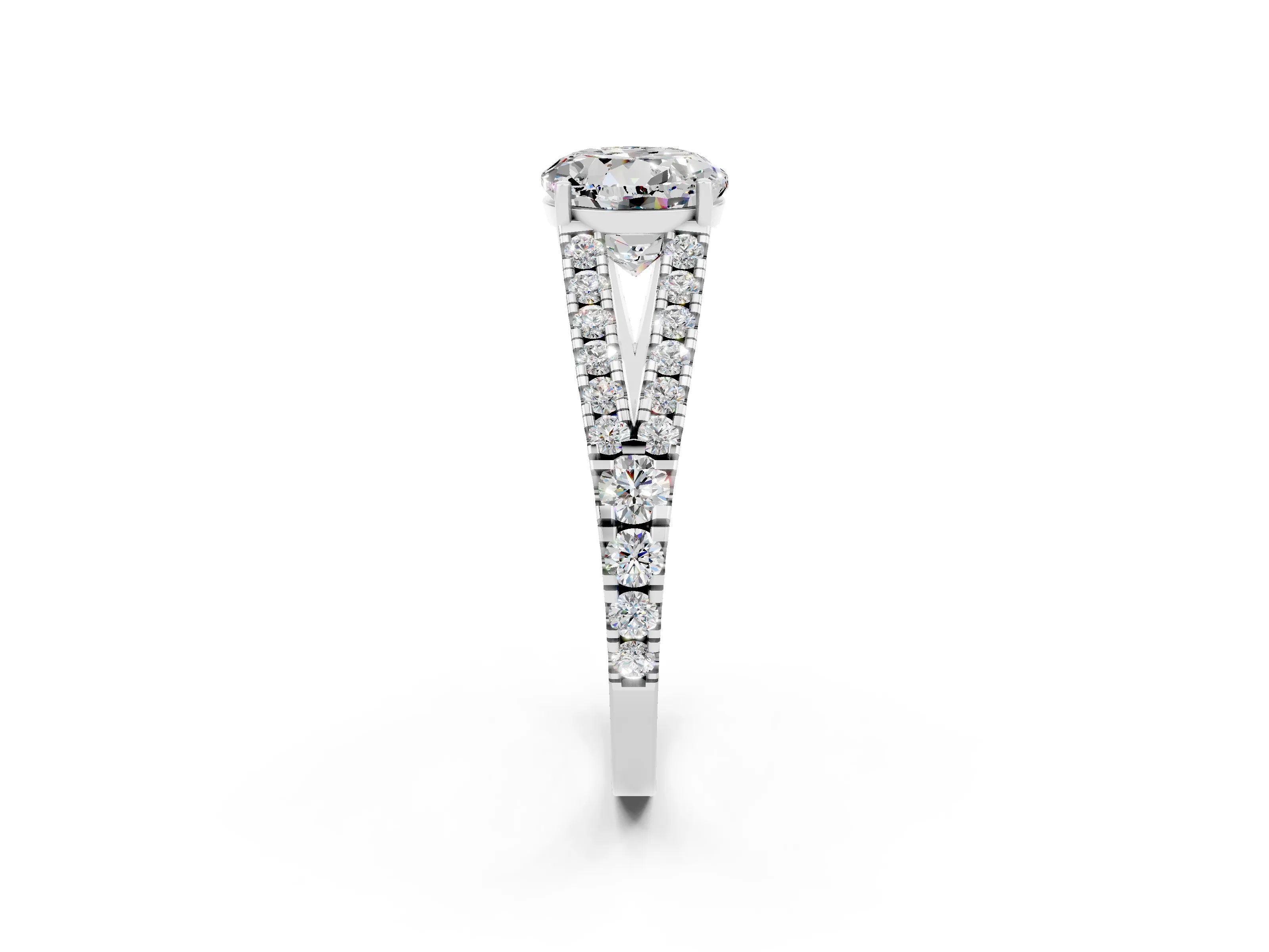 White gold Round Cut Moissanite Split Shank Pavé Engagement Ring with Four-Prong Setting_14