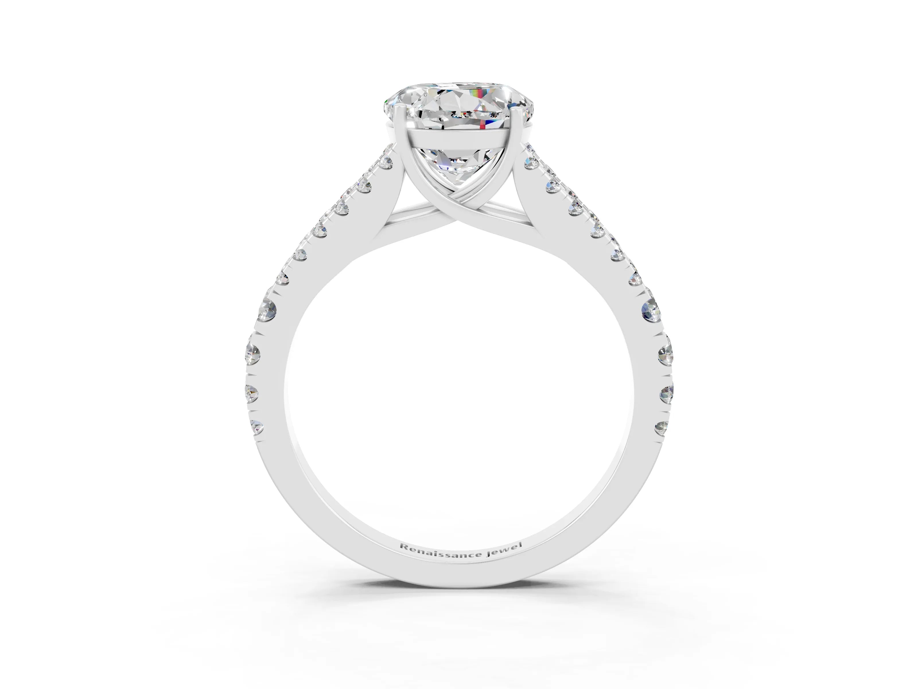 White gold Round Cut Moissanite Split Shank Pavé Engagement Ring with Four-Prong Setting_15