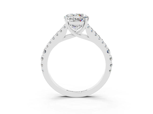 White gold Round Cut Moissanite Split Shank Pavé Engagement Ring with Four-Prong Setting
