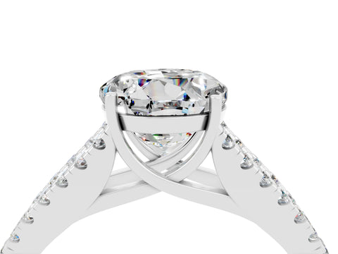 White gold Round Cut Moissanite Split Shank Pavé Engagement Ring with Four-Prong Setting_16