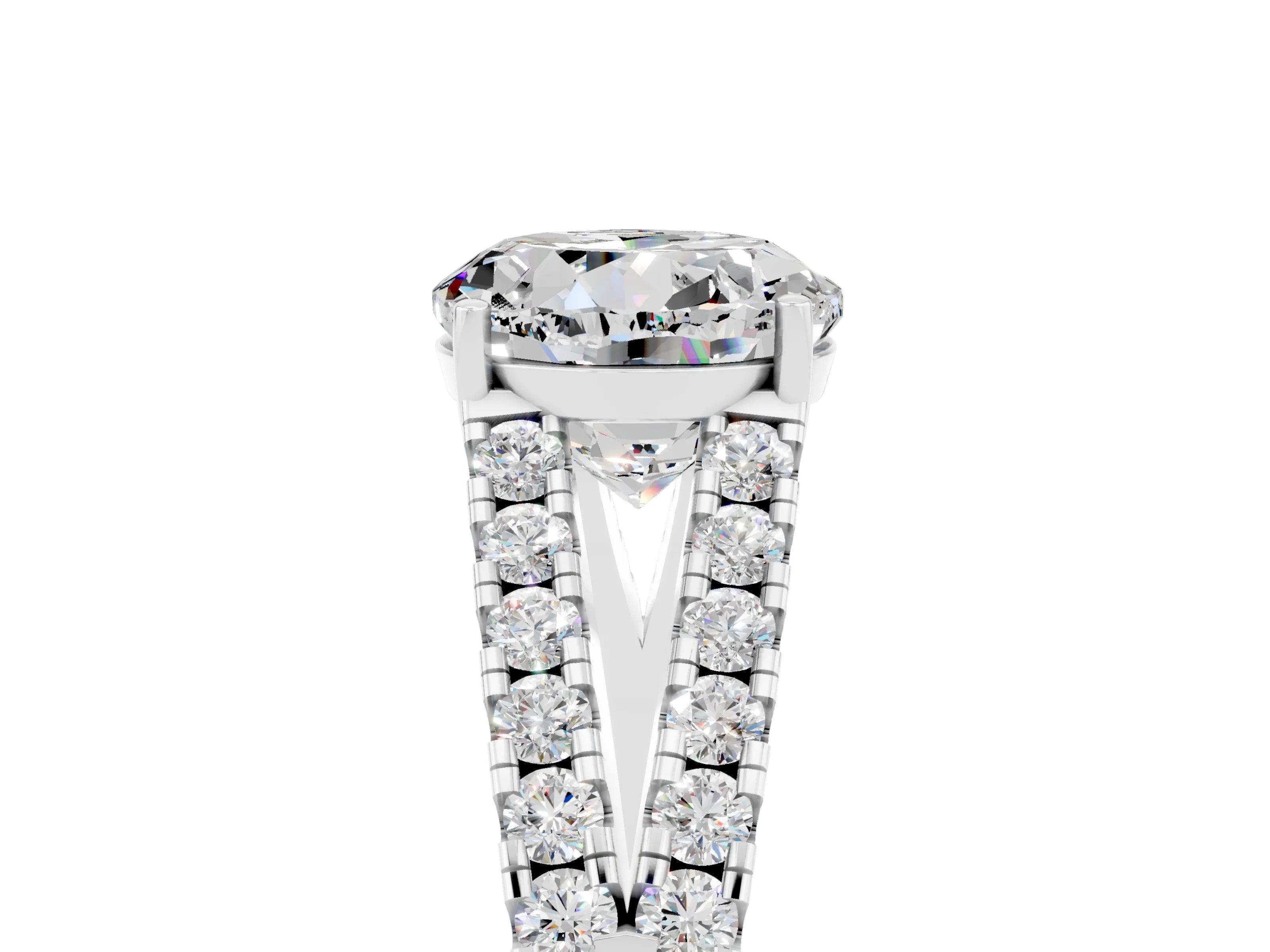 White gold Round Cut Moissanite Split Shank Pavé Engagement Ring with Four-Prong Setting_17