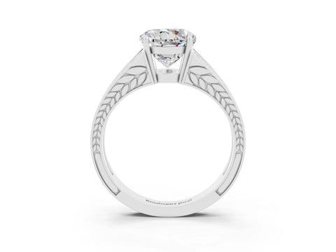 White gold Round Cut Moissanite Split Shank Ring with Pavé Band and Four-Prong Setting_3