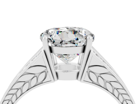 White gold Round Cut Moissanite Split Shank Ring with Pavé Band and Four-Prong Setting_4