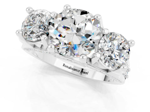 White gold Round Cut Moissanite Three-Stone Ring with Channel Set Band and Four-Prong Setting_1