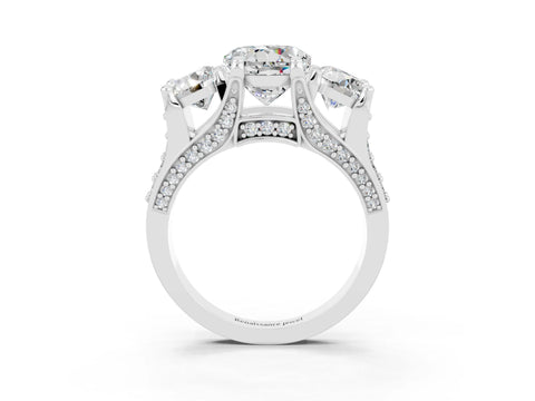 White gold Round Cut Moissanite Three-Stone Ring with Channel Set Band and Four-Prong Setting_3