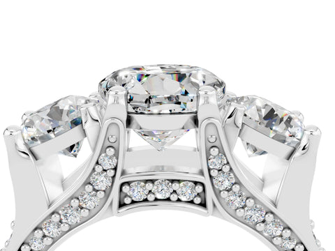 White gold Round Cut Moissanite Three-Stone Ring with Channel Set Band and Four-Prong Setting_4