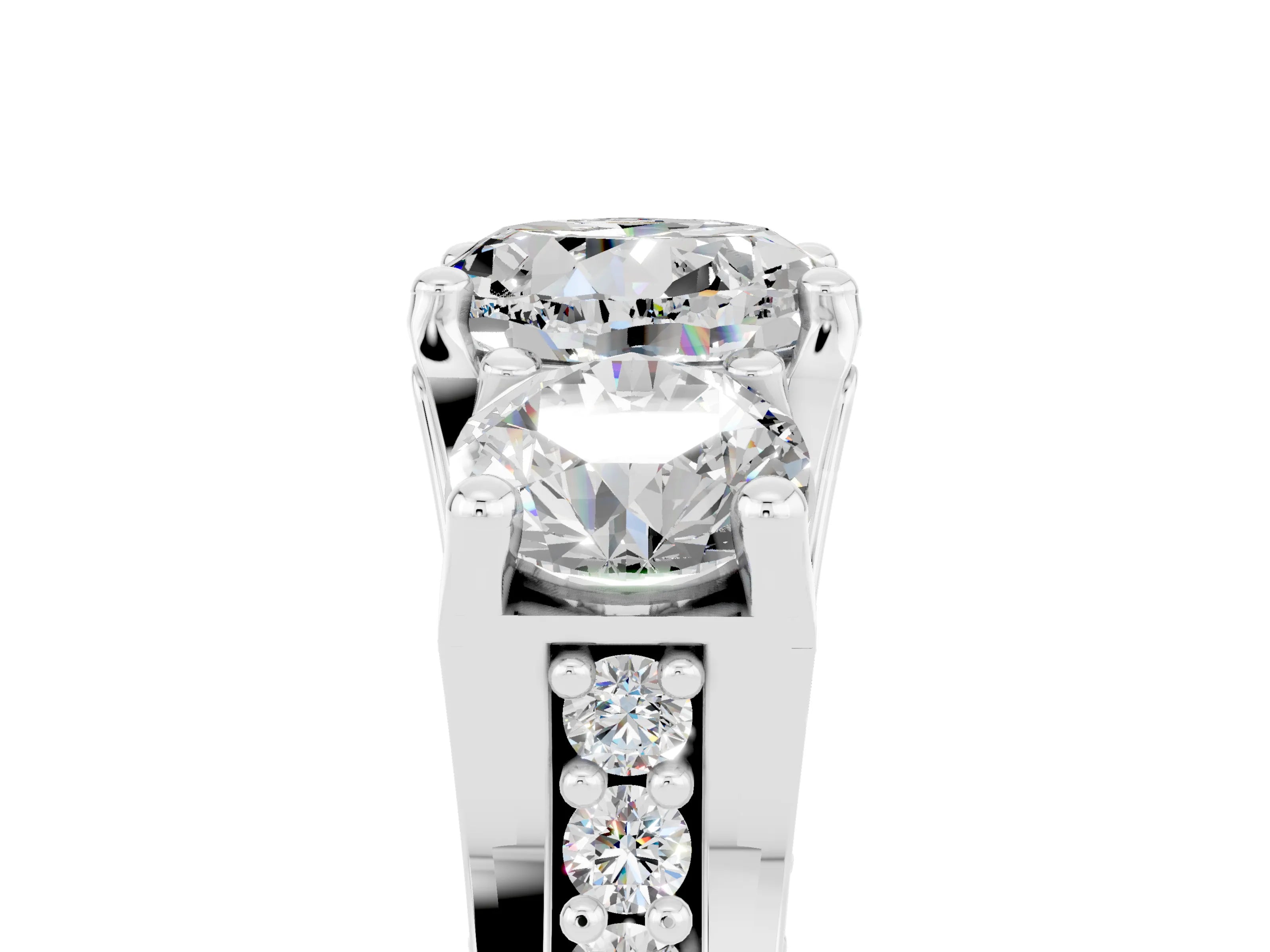 White gold Round Cut Moissanite Three-Stone Ring with Channel Set Band and Four-Prong Setting_5