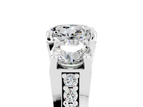 White gold Round Cut Moissanite Three-Stone Ring with Channel Set Band and Four-Prong Setting_5